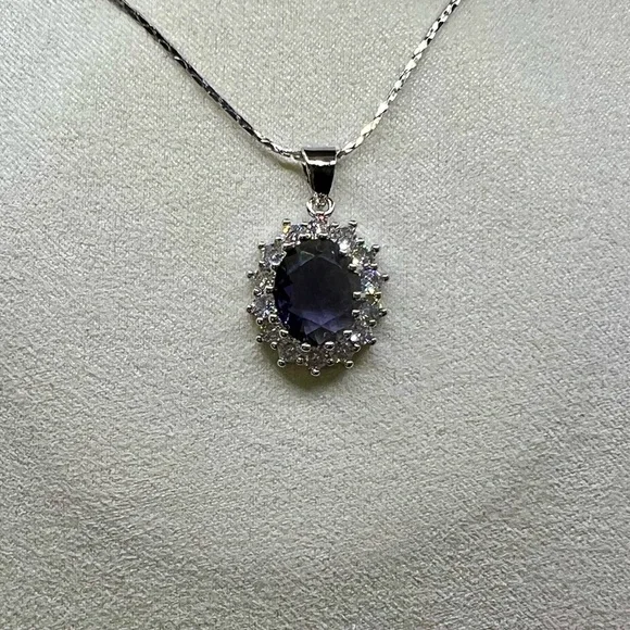 NIB S925 Stamped Silver Amethyst and Zircon Oval Pendant Necklace - Picture 10 of 14